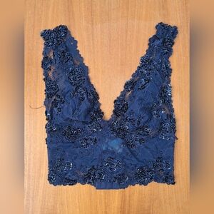 Marciano Beaded Lace Top Navy Blue Sequins Corset Bralette Y2K Whimsigoth XS